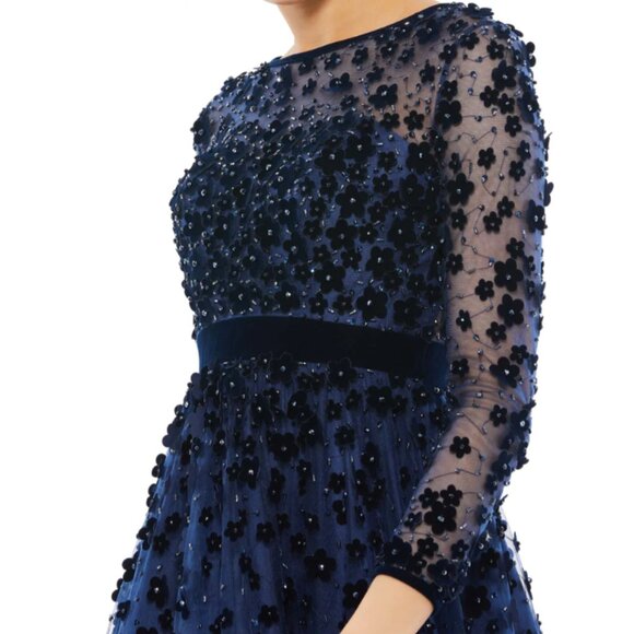 MAC DUGGAL 67007 EMBELLISHED ILLUSIONS HIGH NECK LONG SLEEVE MIDNIGHT DRESS sz 0 - Picture 3 of 4